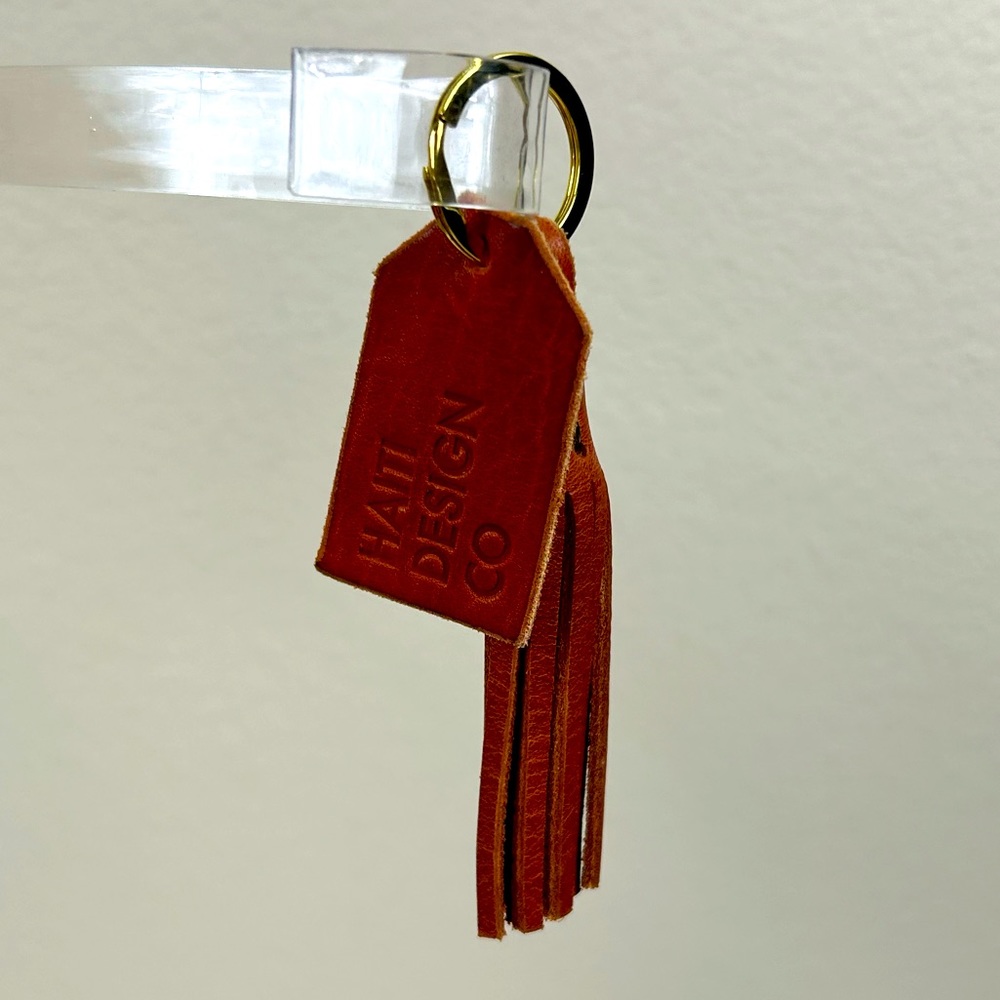 Nwot Haiti Design Company Brown Leather Tassel Keychain